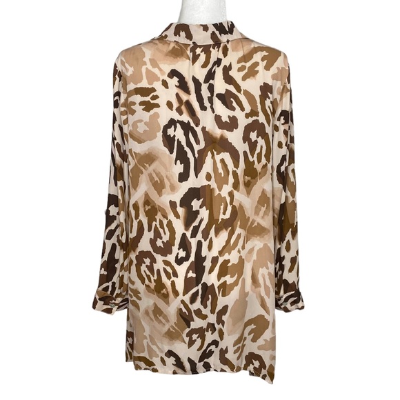 Chico's Leopard Animal Sharkbite Collared Button Down Semi Sheer Tunic Blouse - Picture 6 of 11